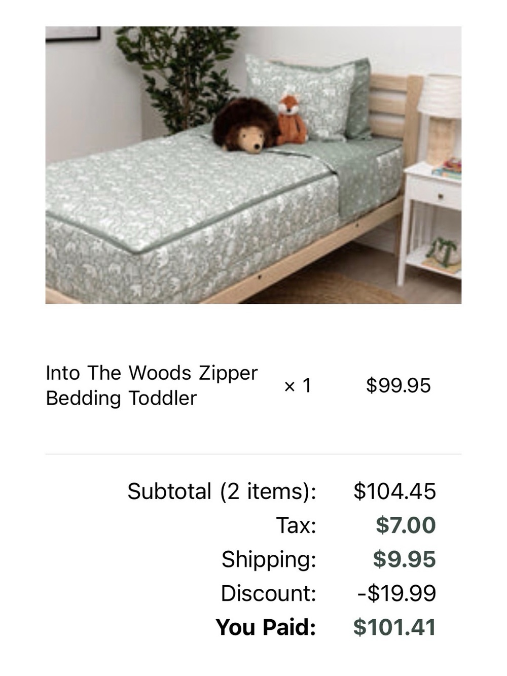 Into The Woods Toddler Zipper Comforter Set - Sage Green